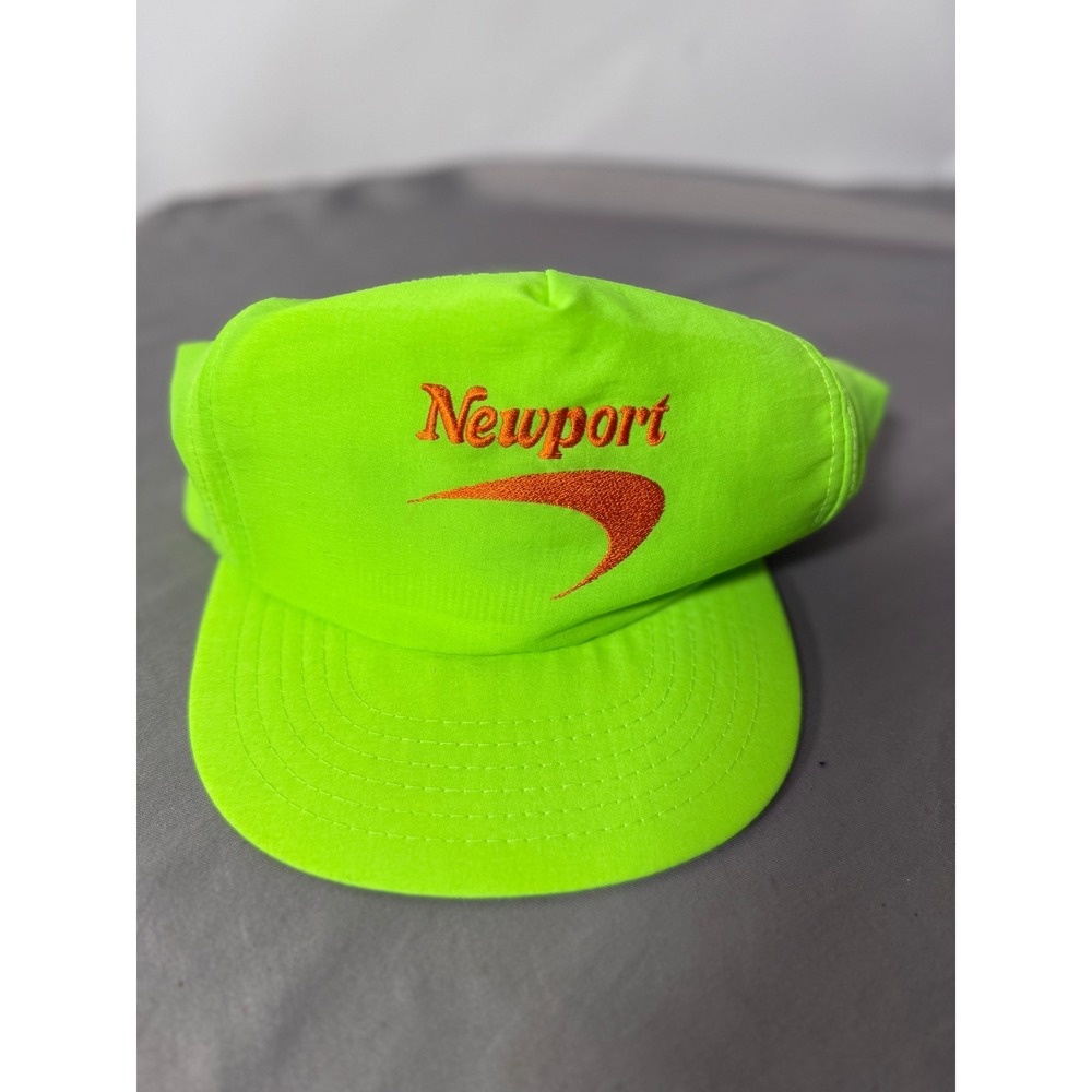 Vintage Newport Pleasure Neon Green Nylon Snapback Hat 90s Promo Tobacco Cap